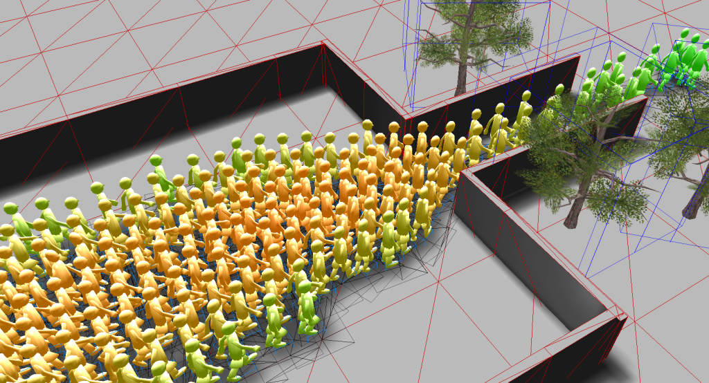 Image montrant le rendu 3d d'une simulation informatique de foule.